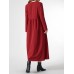 Women Solid Half Open Collar Long Sleeve Maxi Dress