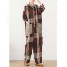 nude patchwork new plaid  loose retro ming Harem cotton pants jumpsuit