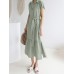 Solid Slit Pocket Lapel Short Sleeve Dress With Belt