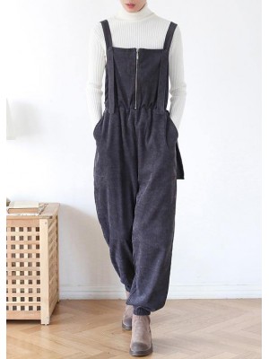 Unique dark blue high waist spring jumpsuit pants