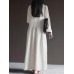 Solid Long Sleeve Pocket V  neck Dress For Women