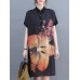 Flower Print Pocket Button Front Lapel Short Sleeve Shirt Dress