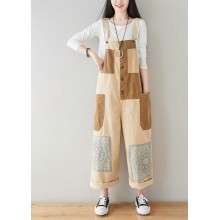 Boho Beige Patchwork Jeans Jumpsuit