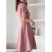 Solid A  line Short Sleeve V  neck Dress For Women