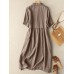 Solid Button Front Lapel Short Sleeve Women Dress