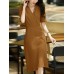 Pleated Wrap V  neck Solid Short Sleeve A  line Dress