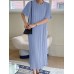 Solid Pleated Short Sleeve Crew Neck Casual Dress