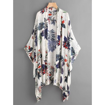 Women Summer Floral Print Loose Long Sleeve Irregular Hem Cardigans