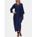 Solid Color V  neck Long Sleeves Casual Dress For Women