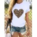 Leopard Print Love Print Round Neck Causal T  shirts For Women