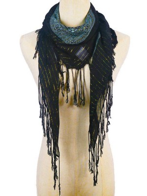 Literary new green retro gold silk scarf winter woven fringed thin windproof warm silk scarf