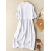 Solid Button Front Lapel Short Sleeve Women Dress