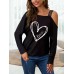 Graphic Print One Shoulder Long Sleeves T  shirts For Women