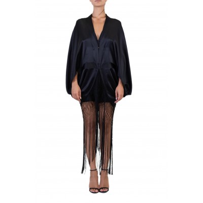 MORPHEW COLLECTION Black Silk Charmeuse Cocoon With Fringe