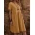 Solid Short Sleeve Pocket Crew Neck Vintage Dress