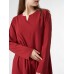 Women Solid Half Open Collar Long Sleeve Maxi Dress