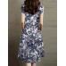 Plants Print Pocket Drawstring Waist Short Sleeve Vintage Dress