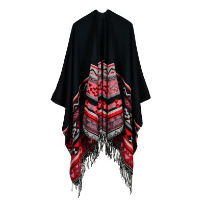 Women Sleeveless Geometric Tassel Striped Reversible Wrap