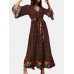 Bohemian Floral Print Belt Ruffle Sleeve Maxi Dress