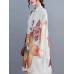 Flower Print Pocket Button Front Lapel Short Sleeve Shirt Dress