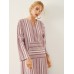 Stripe Pattern Pocket Slit Hem Long Sleeve V  neck Dress