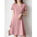 Solid A  line Short Sleeve V  neck Dress For Women