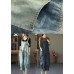 Women Light Blue Pockets Patchwork Jumpsuit Crop Pants