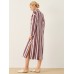 Stripe Pattern Double Slit Hem Long Sleeve Stand Collar Dress