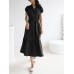 Solid Slit Pocket Lapel Short Sleeve Dress With Belt