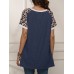 Leopard Patchwork O  neck Short Sleeves Casual T  shirts