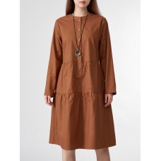 Solid Button Half Placket Long Sleeve Stand Collar Dress