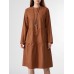 Solid Button Half Placket Long Sleeve Stand Collar Dress