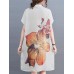 Flower Print Pocket Button Front Lapel Short Sleeve Shirt Dress