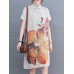 Flower Print Pocket Button Front Lapel Short Sleeve Shirt Dress