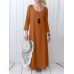 Solid Crew Neck Vintage Dress For Women