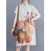 Flower Print Pocket Button Front Lapel Short Sleeve Shirt Dress