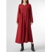 Women Solid Half Open Collar Long Sleeve Maxi Dress