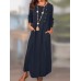 Solid Pocket 3 4 Sleeve Crew Neck Casual Dress