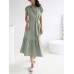 Solid Slit Pocket Lapel Short Sleeve Dress With Belt