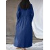 Solid Long Sleeve Crew Neck Pocket Denim Dress