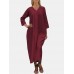 Solid Color V  neck Long Sleeves Casual Dress For Women