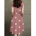 Dot Print Drawstring Waist Pocket Short Sleeve Dress