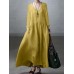 Solid Long Sleeve Pocket V  neck Dress For Women