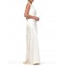 MORPHEW COLLECTION Ivory Floral Rayon Satin Bias Cut  Gown With Lace Trim & Train