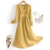 Solid Long Sleeve A  line Wrap V  neck Casual Dress