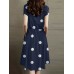 Dot Print Drawstring Waist Pocket Short Sleeve Dress