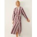 Stripe Pattern Double Slit Hem Long Sleeve Stand Collar Dress