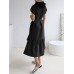 Solid Slit Pocket Lapel Short Sleeve Dress With Belt