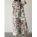 Allover Flower Print Slit Crew Neck Pocket Dress