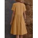 Solid Short Sleeve Pocket Crew Neck Vintage Dress